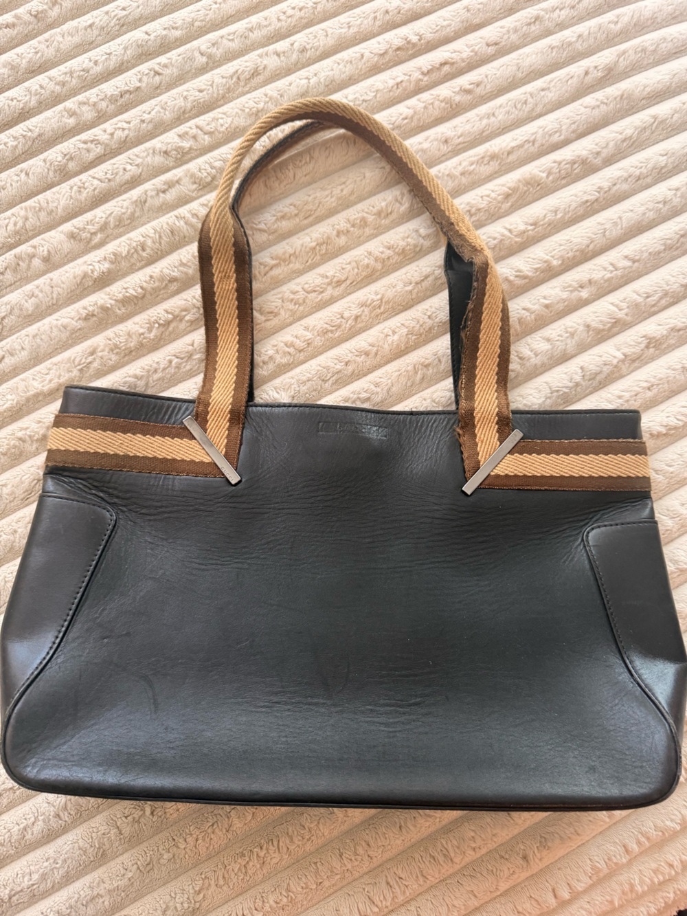 Gucci Black Leather Shoulder Bag w/ Canvas Handle